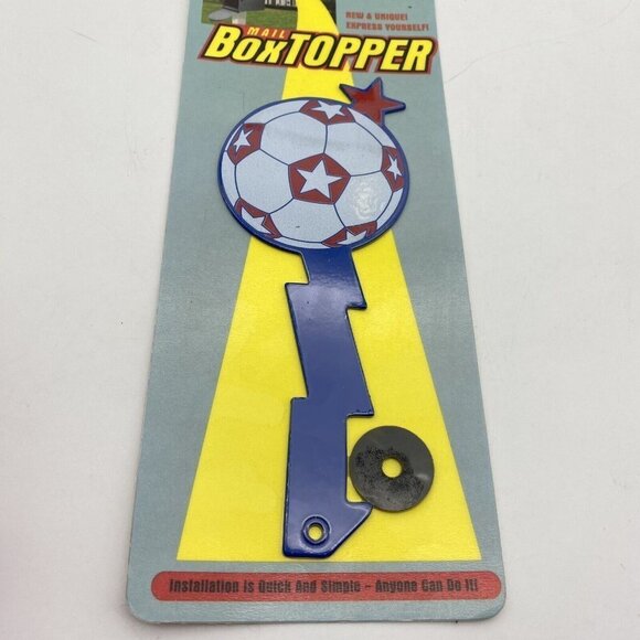Soccer Ball Mail Box Topper Flag Metal New Mailbox Topper Blue White Red - Picture 3 of 8